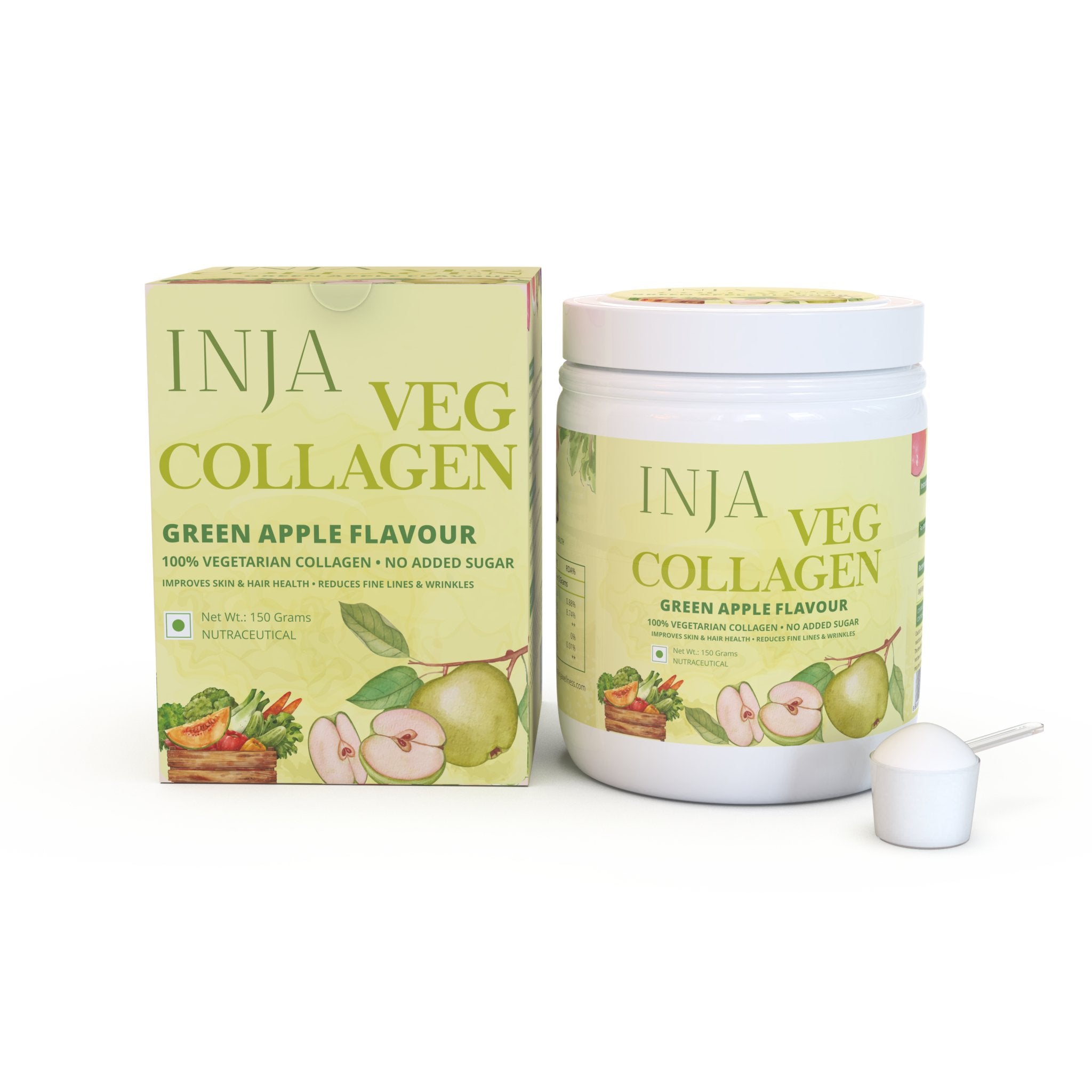 INJA Veg Collagen for Skin, Hair, Muscles & more - Green Apple Flavour - CBD Store India