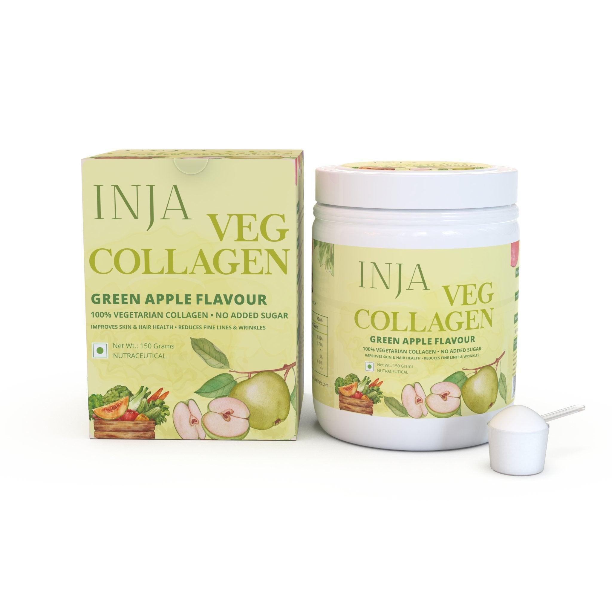 INJA Veg Collagen for Skin, Hair, Muscles & more - Green Apple Flavour.