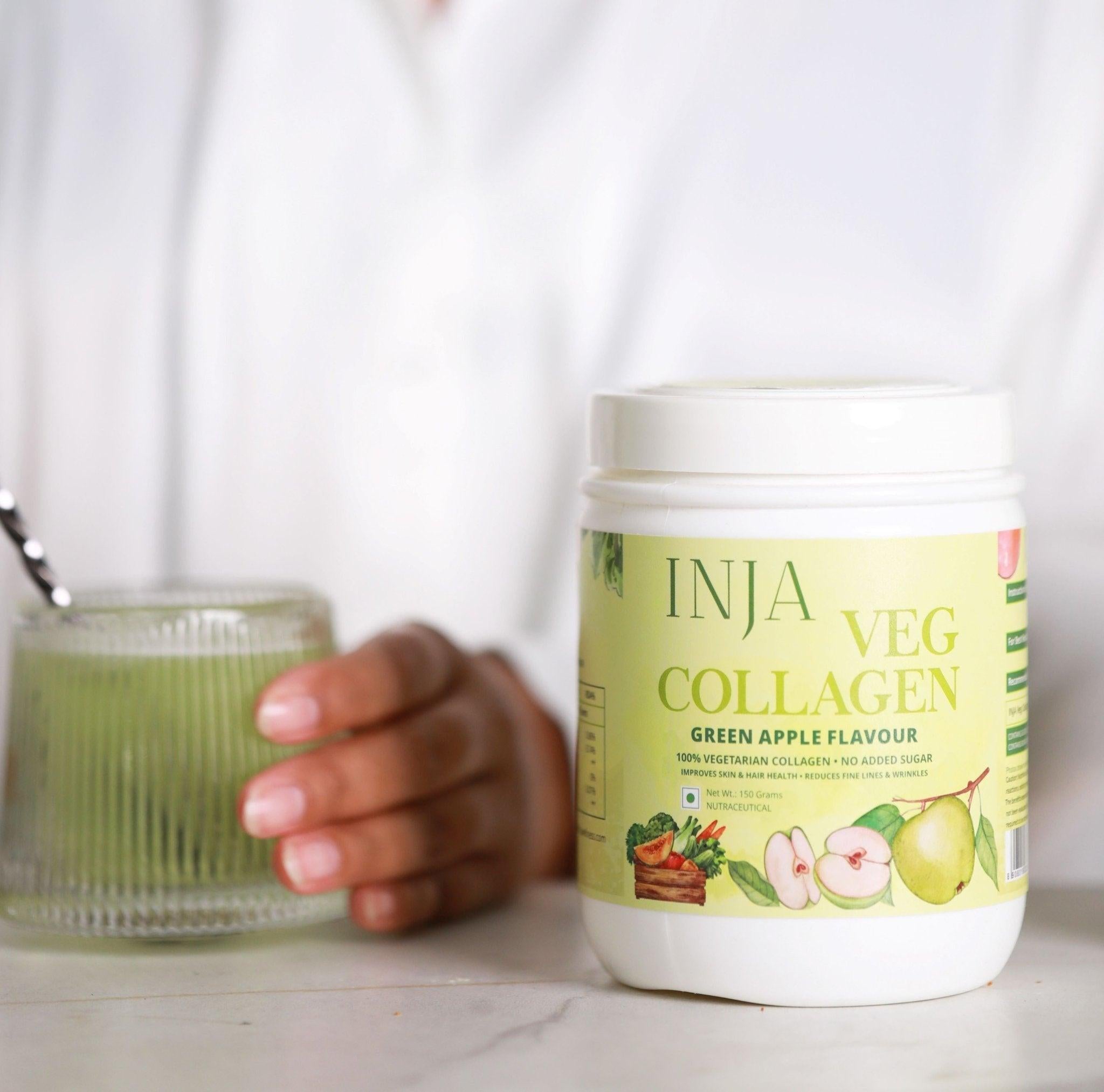 INJA Veg Collagen for Skin, Hair, Muscles & more - Green Apple Flavour.