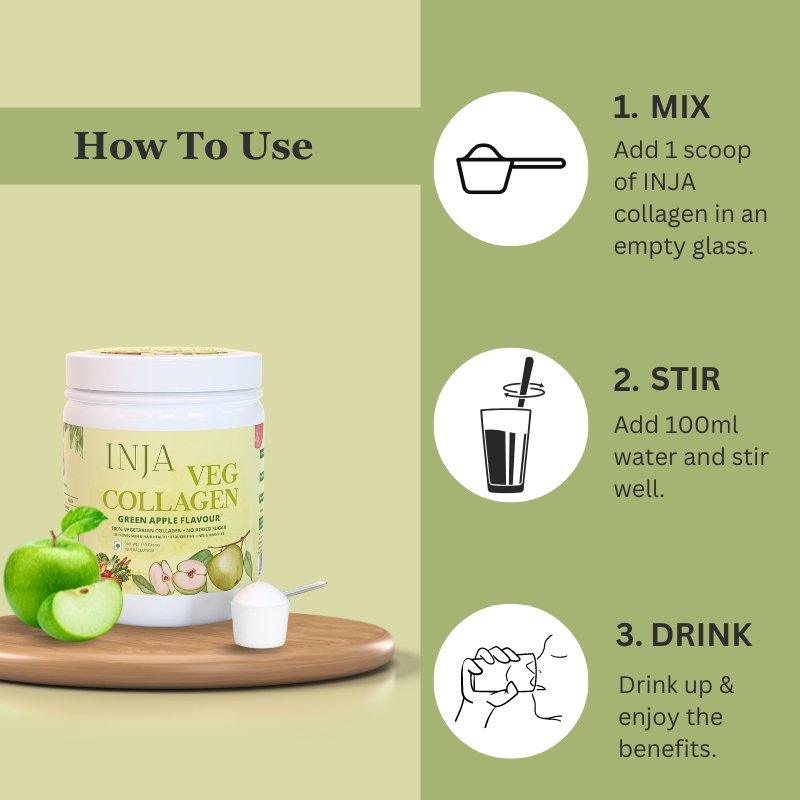 INJA Veg Collagen for Skin, Hair, Muscles & more - Green Apple FlavourHealth Care