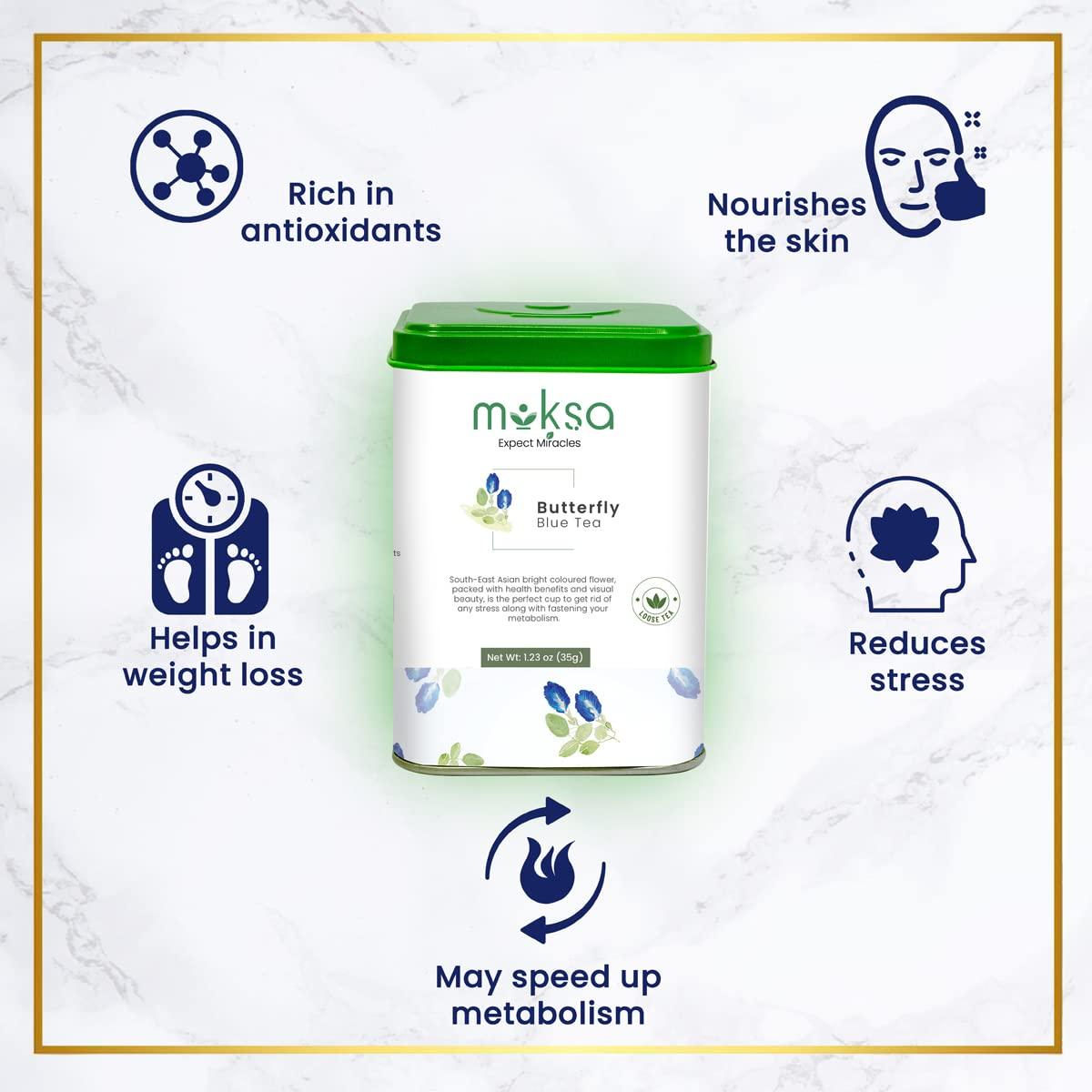 Moksa Blue Pea Butterfly Flowers - Caffeine free herbal tea- 35gm - CBD Store India