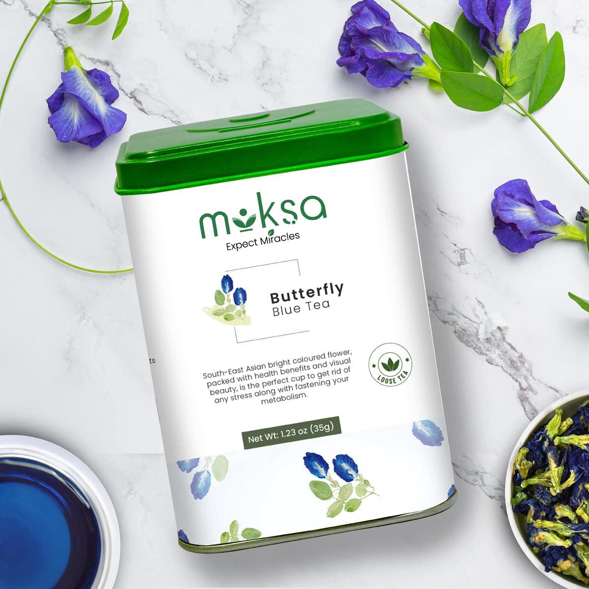 Moksa Blue Pea Butterfly Flowers - Caffeine free herbal tea- 35gm - CBD Store India