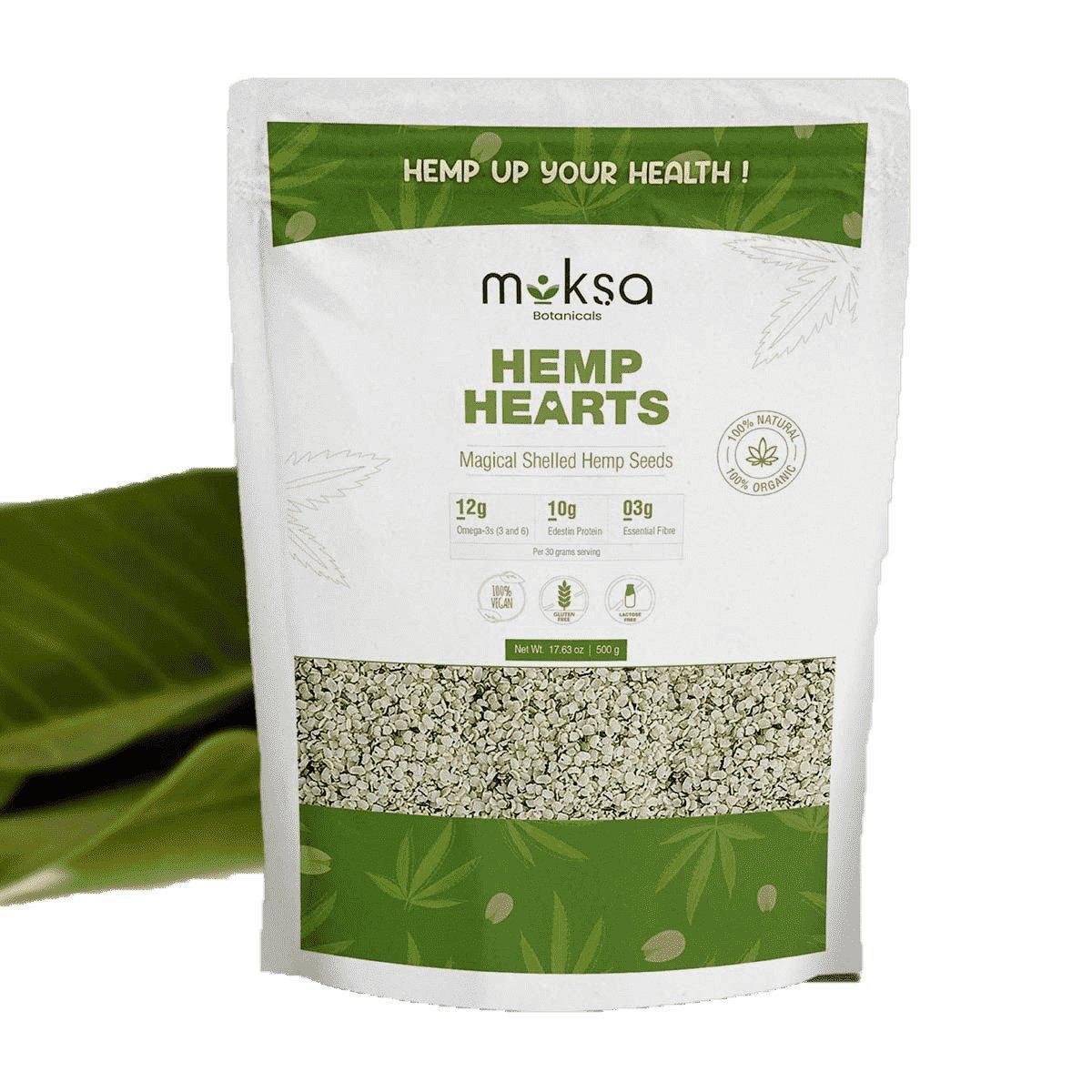 Moksa Botanicals HEMP HEARTS Shelled Hemp Seeds.