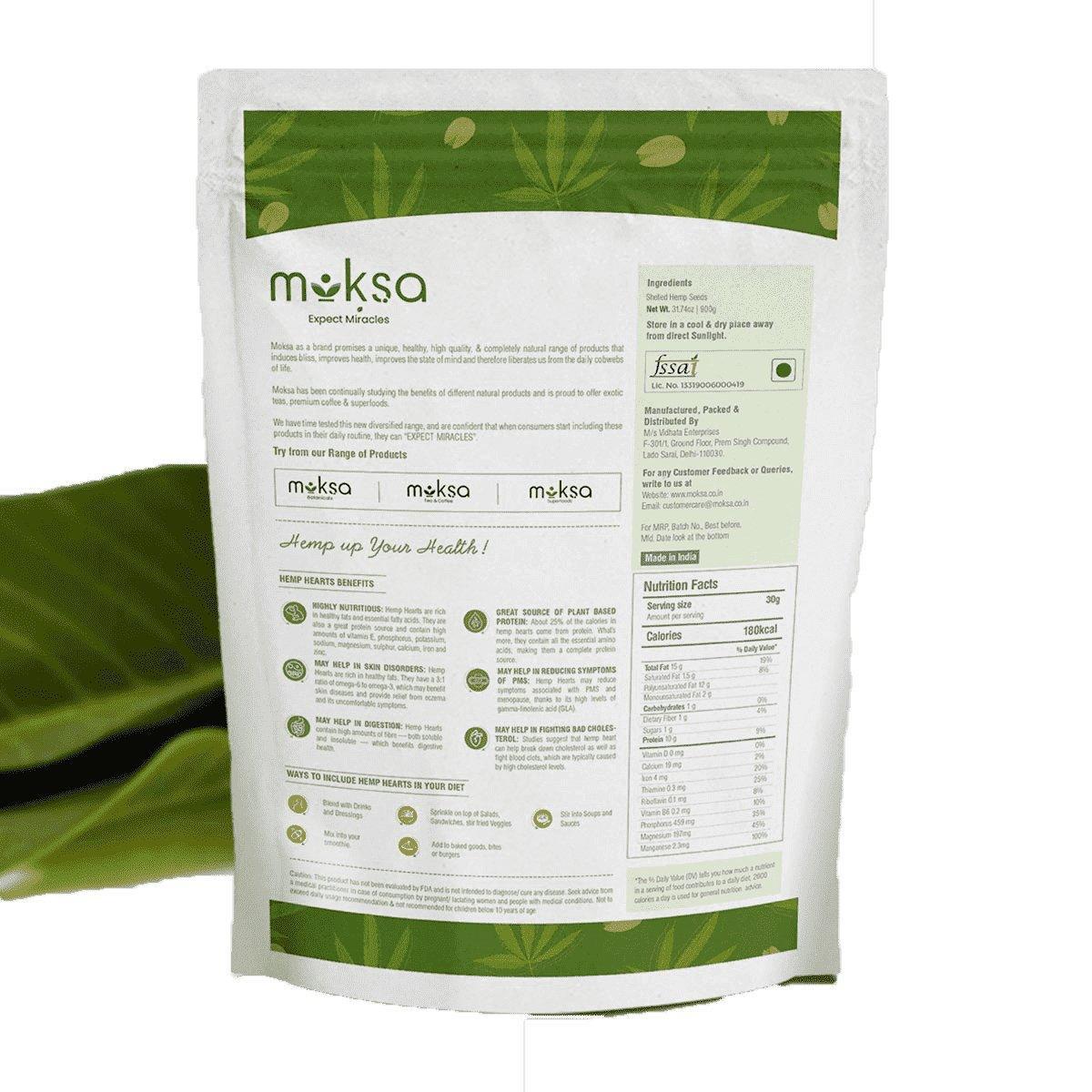 Moksa Botanicals HEMP HEARTS Shelled Hemp Seeds.