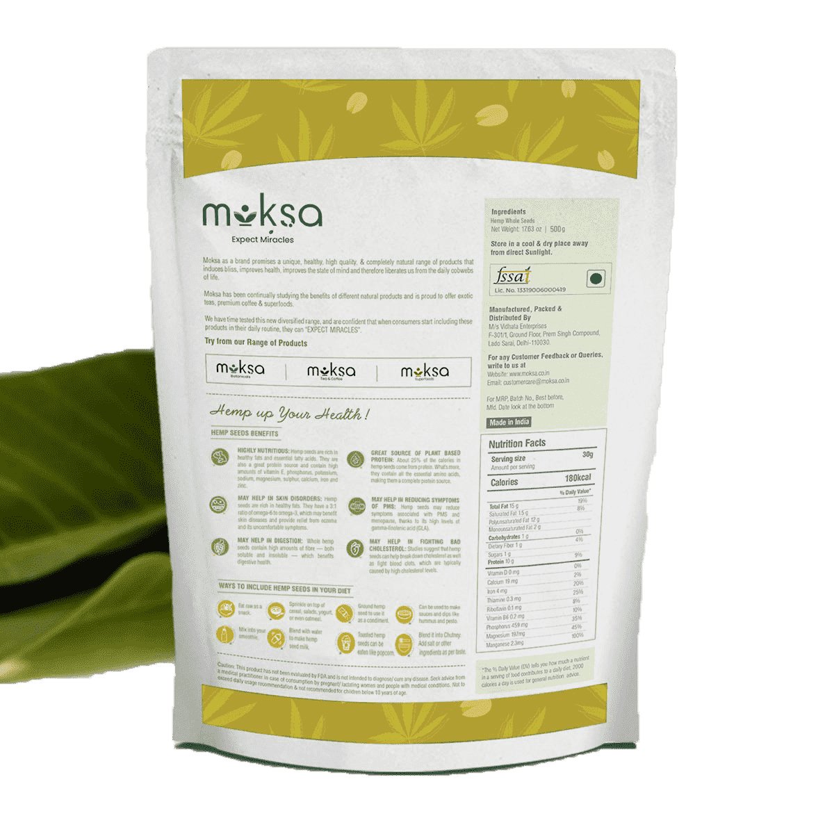 Moksa Botanicals Hemp Whole Seeds - CBD Store India