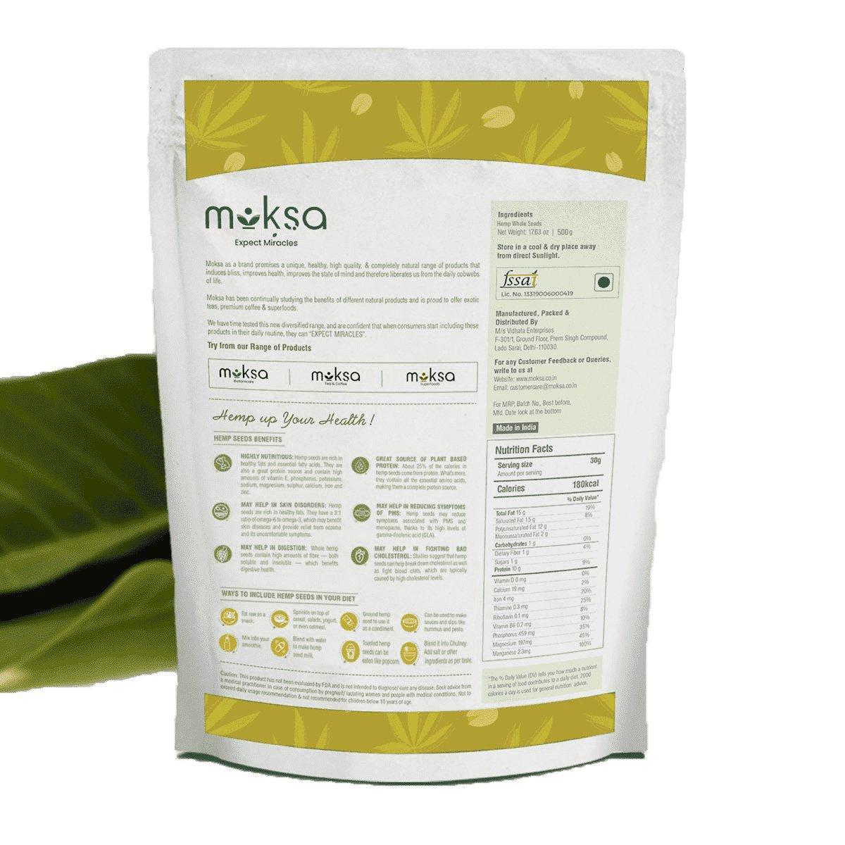 Moksa Botanicals Hemp Whole Seeds.