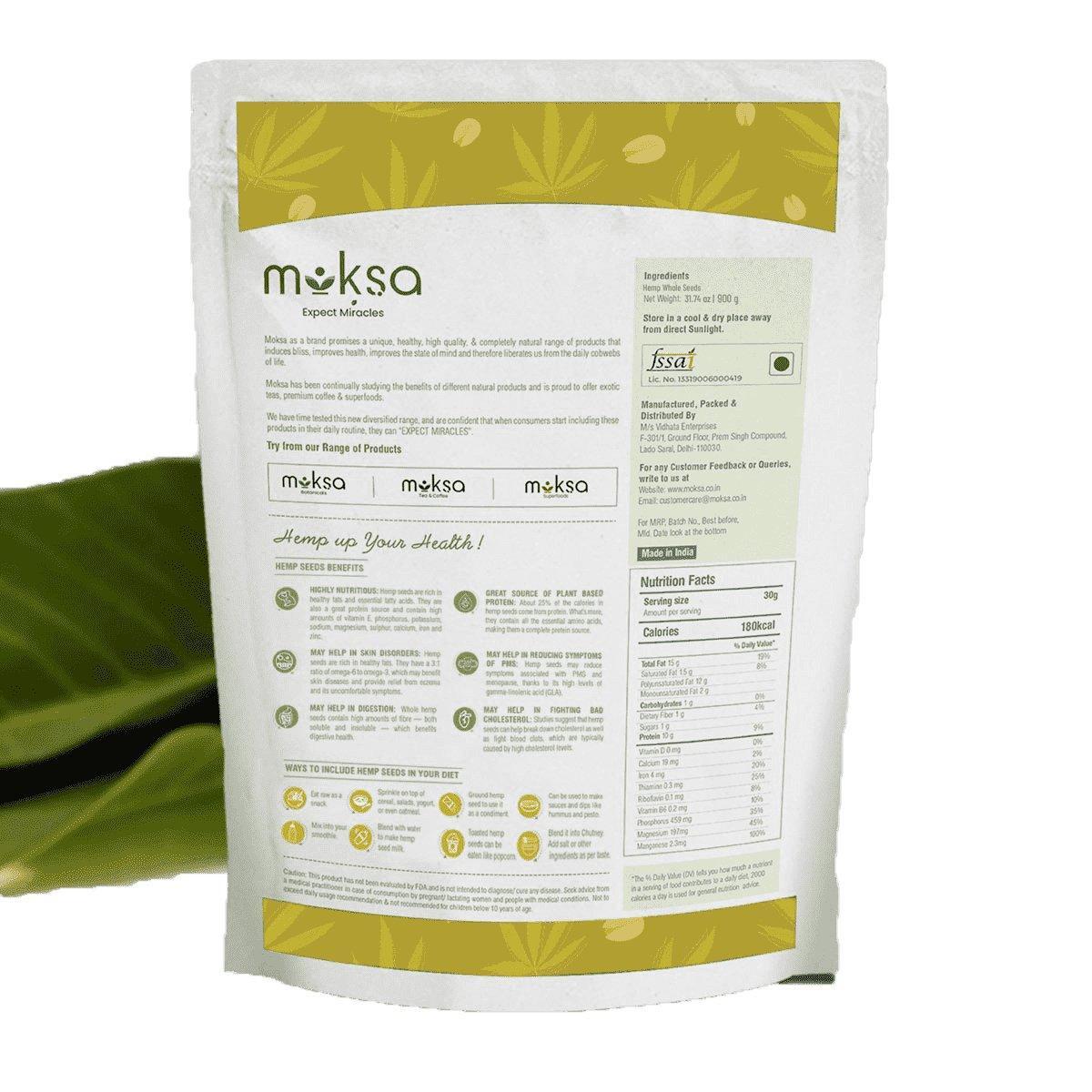 Moksa Botanicals Hemp Whole Seeds.