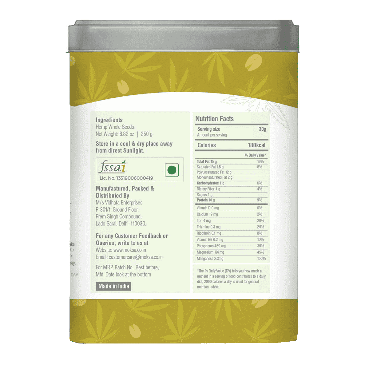 Moksa Botanicals Hemp Whole Seeds - CBD Store India