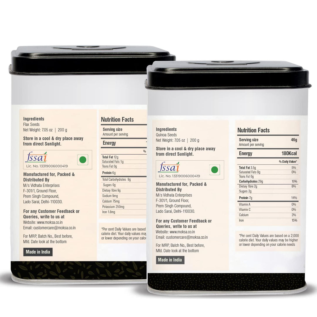 Moksa Flax Seed and Quinoa COMBO (400g x 2)Health CareFlax and Quinoa Seeds For Eating | Heart-Healthy Best for Weight Loss 