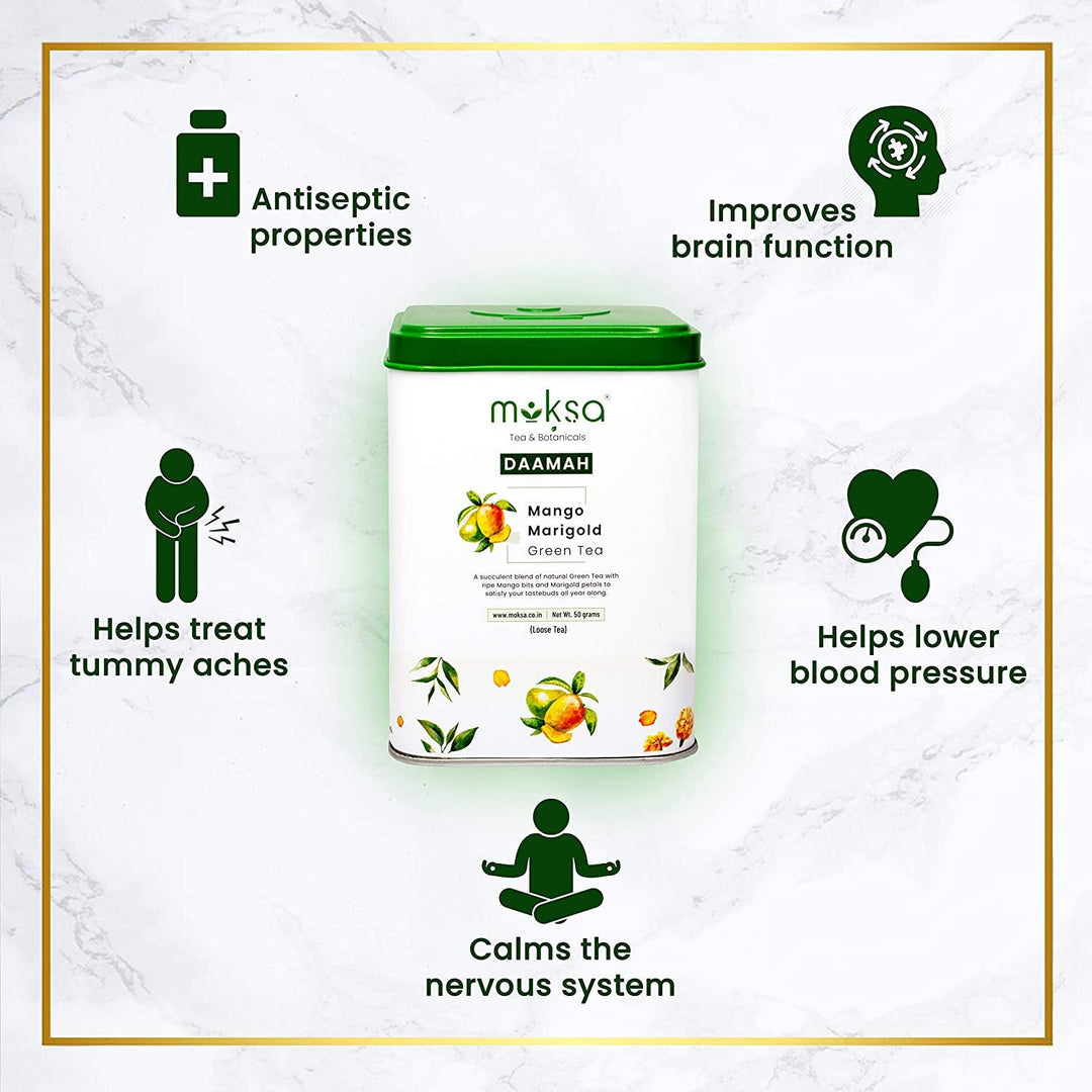 Moksa Mango Marigold Green Tea- 50gmHealth CareMoksa Mango Marigold Green Tea | Delicious Taste of Mango in Black Tea