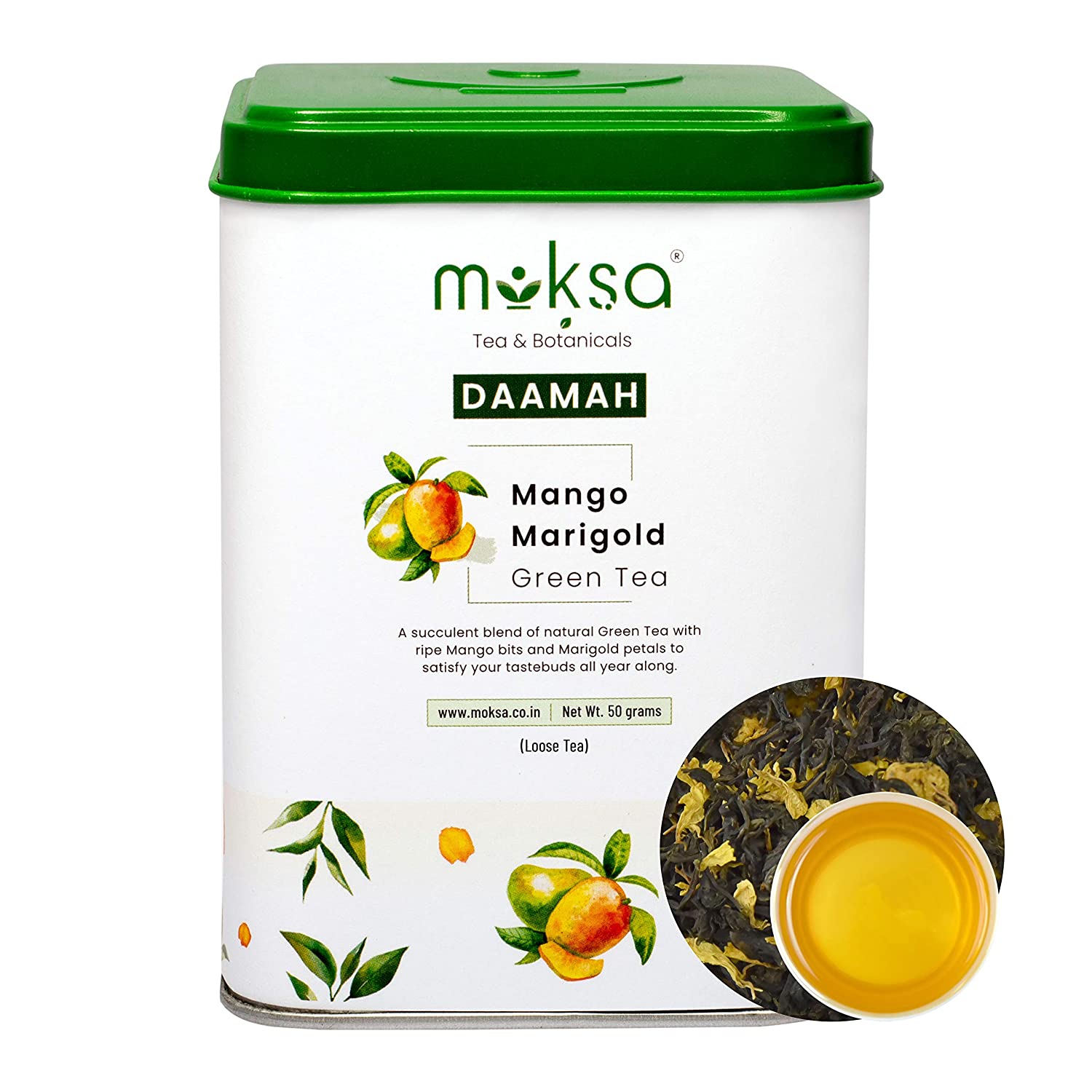 Moksa Mango Marigold Green Tea- 50gm - CBD Store India