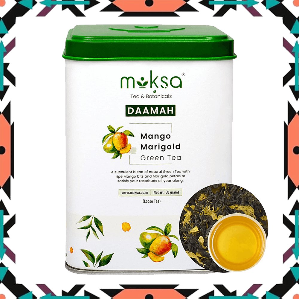 Moksa Mango Marigold Green Tea- 50gm - CBD Store India