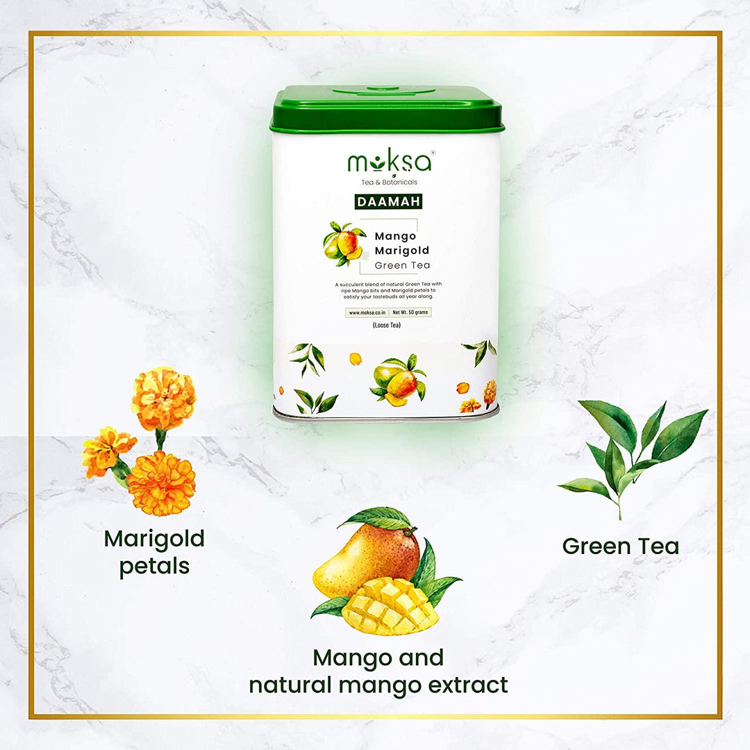 Moksa Mango Marigold Green Tea- 50gmHealth CareMoksa Mango Marigold Green Tea | Delicious Taste of Mango in Black Tea