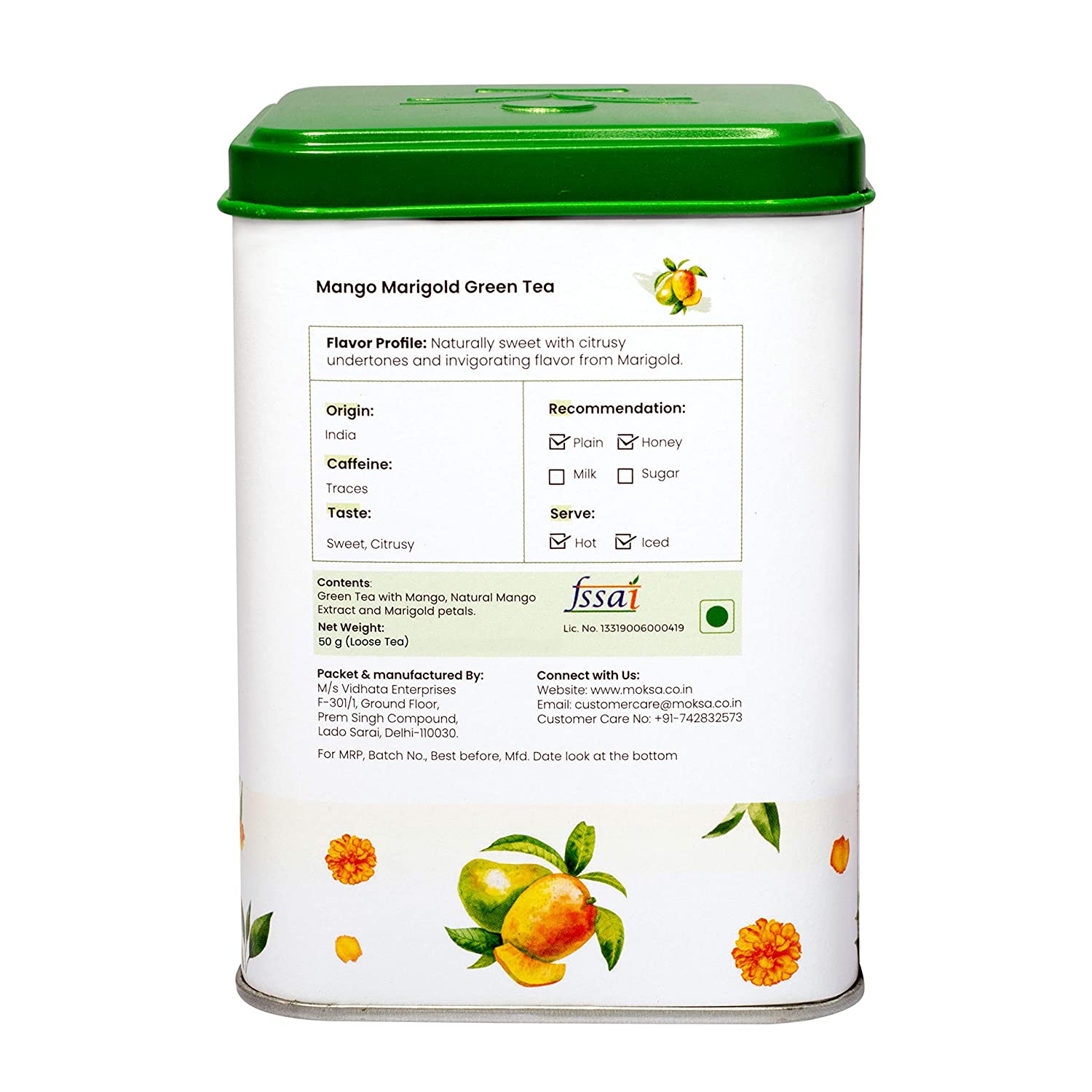 Moksa Mango Marigold Green Tea- 50gm - CBD Store India