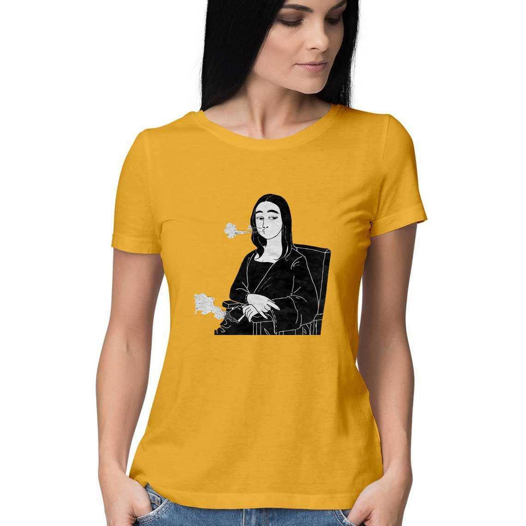 Mona Lisa Blazing a Doobie Women's Graphic T-ShirtClothingMona Lisa Graphic T-Shirt - Women's Casual Wear