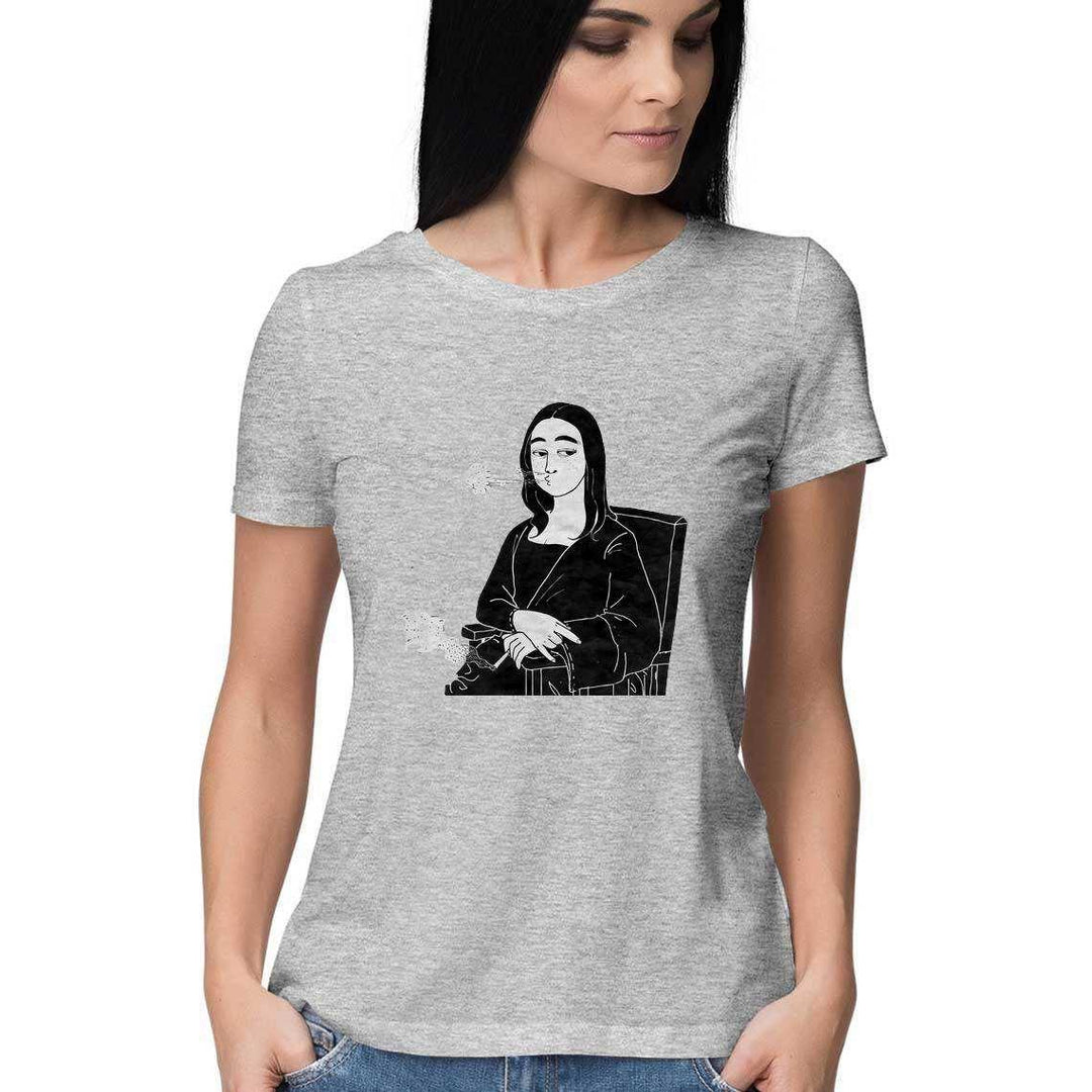 Mona Lisa Blazing a Doobie Women's Graphic T-ShirtClothingMona Lisa Graphic T-Shirt - Women's Casual Wear