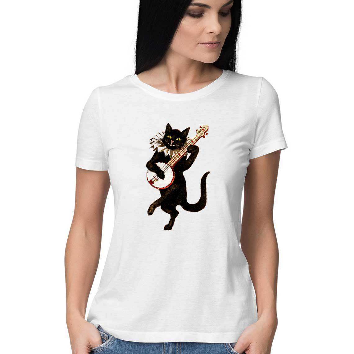 Mr. Whisker's with a Banjo Women's Graphic T-Shirt - CBD Store India