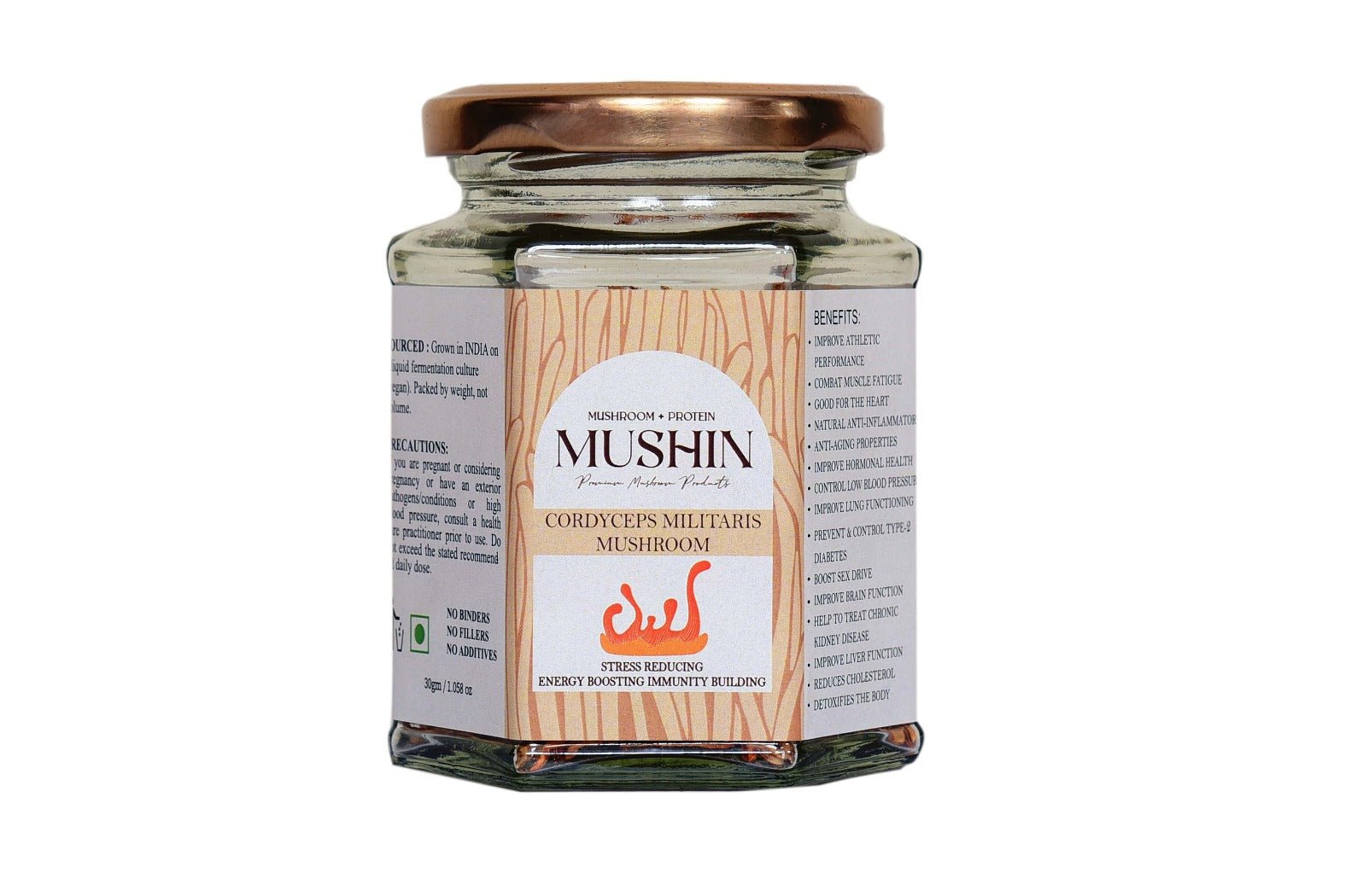 Mushin - Cordyceps Militaris Dried Fruiting Body Supplement – Improve Energy, Stamina and Endurance | Non – GMO, Vegan, Organic Cordyceps. - CBD Store India