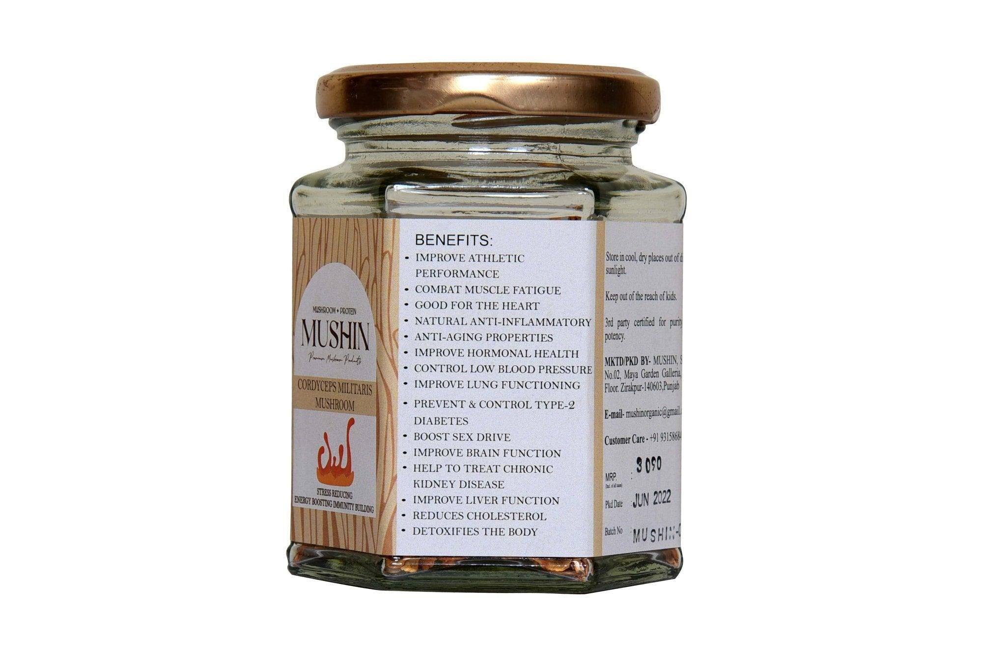 Mushin - Cordyceps Militaris Dried Fruiting Body Supplement – Improve Energy, Stamina and Endurance | Non – GMO, Vegan, Organic Cordyceps..