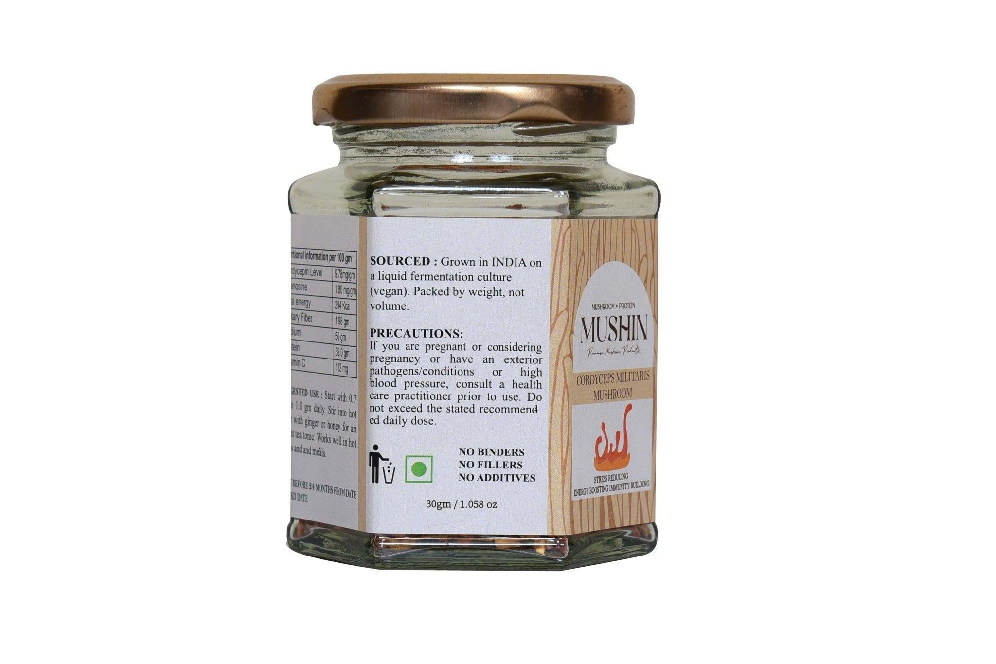 Mushin - Cordyceps Militaris Dried Fruiting Body Supplement – Improve Energy, Stamina and Endurance | Non – GMO, Vegan, Organic Cordyceps..