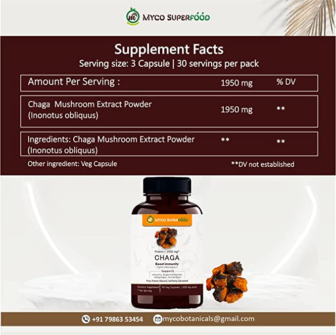MYCO SUPERFOOD Chaga Mushroom Capsules | For Collagen, Immunity & Cardio Health - CBD Store India