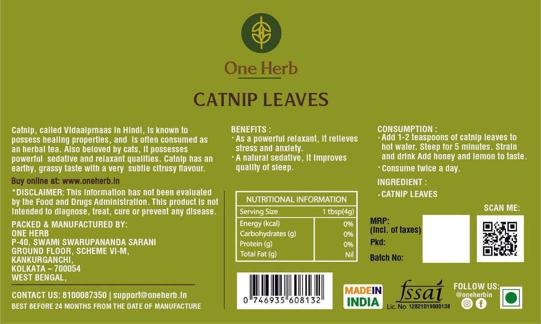 One Herb - Catnip TeaHerbal TeaOne Herb Catnip Tea - Catnip Herbal Tea | Stress Relief, Digestive Aid