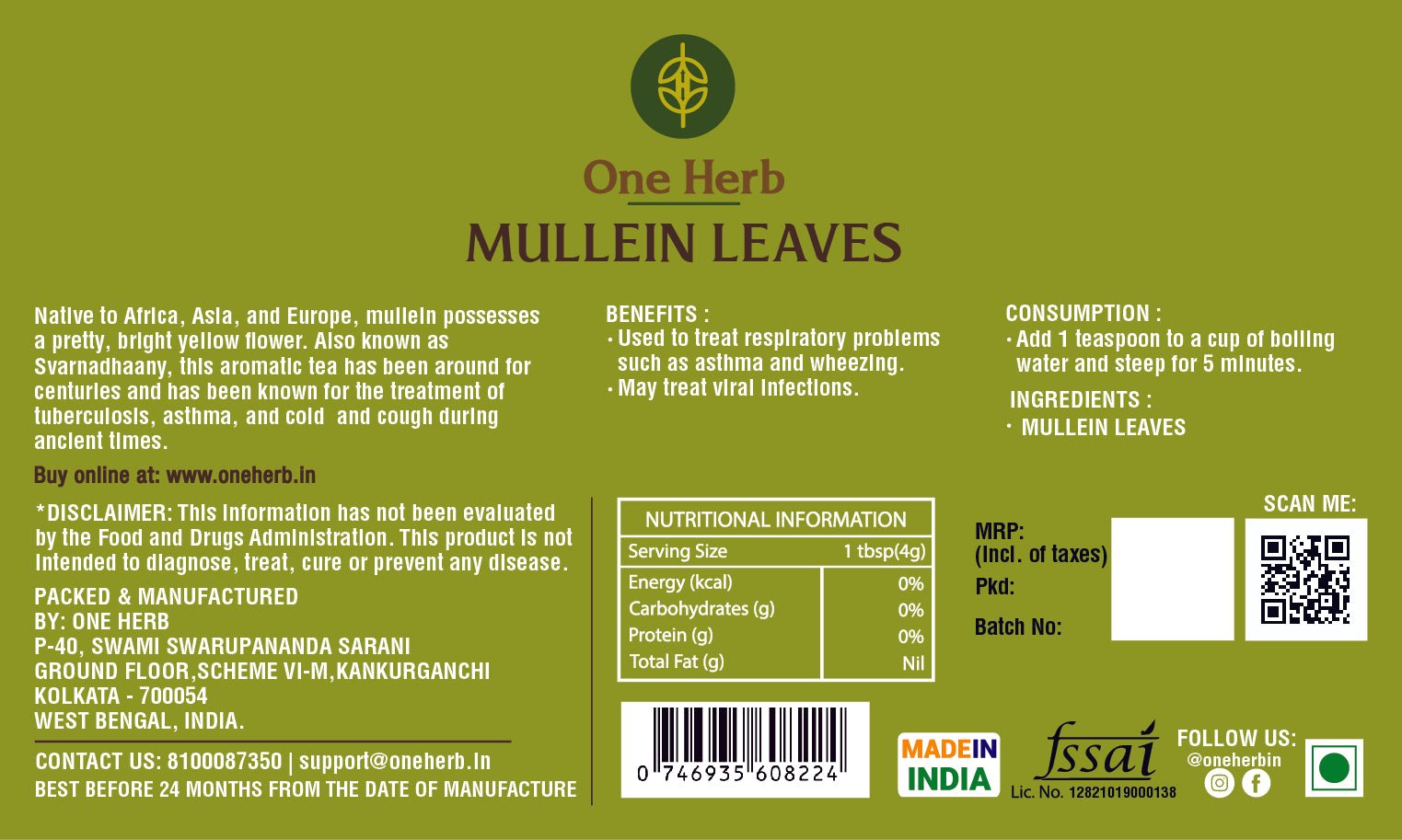 One Herb - Mullein Leaves - CBD Store India