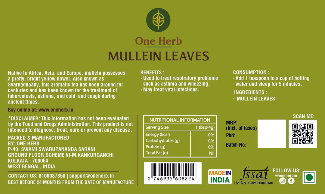 One Herb - Mullein LeavesHerbal TeaOne Herb Mullein Leaves - Respiratory Benefits | Herbal Tea