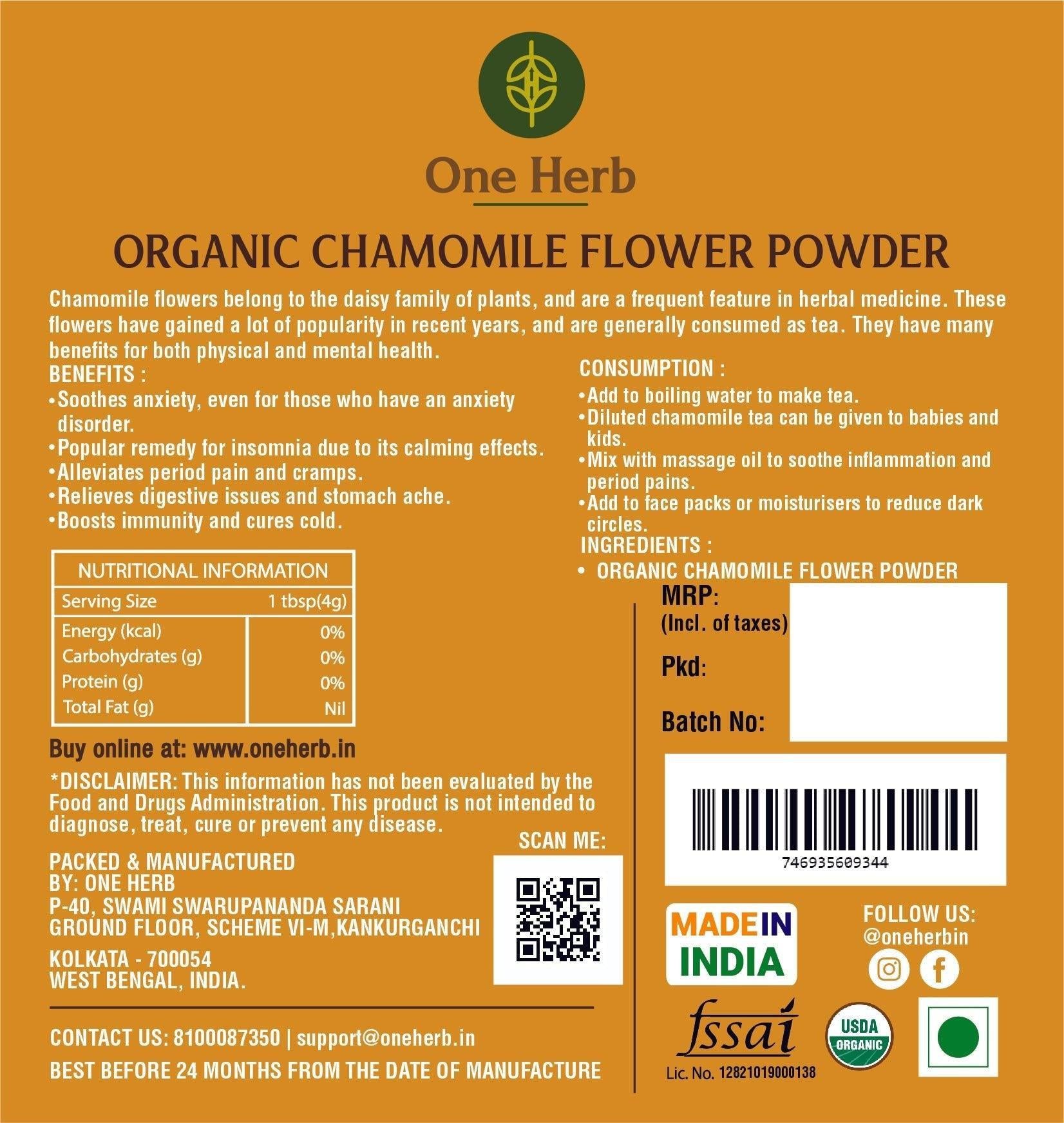 One Herb - Organic Chamomile Flower Powder 100 gm.
