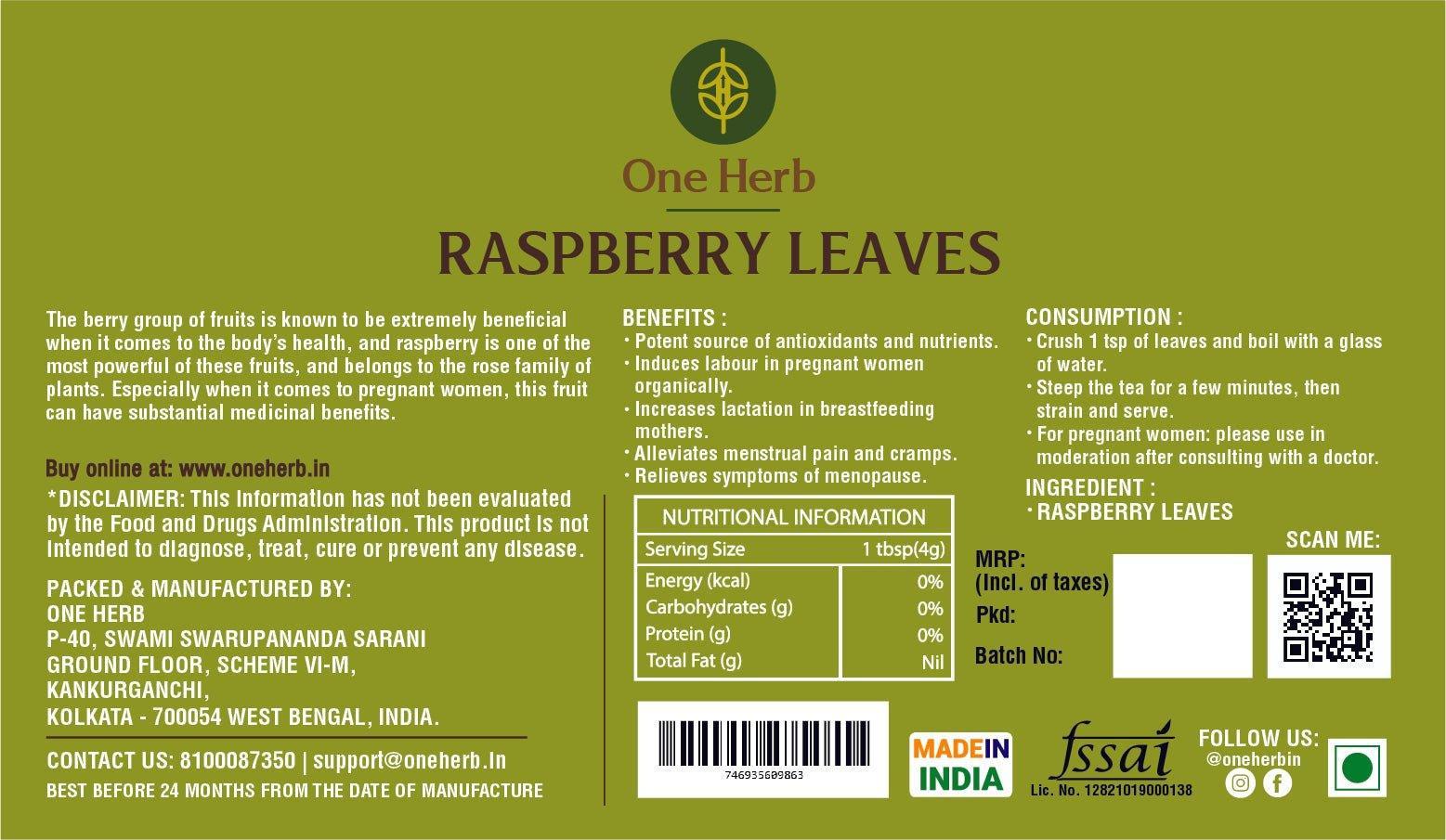 One Herb - Raspberry Leaves.