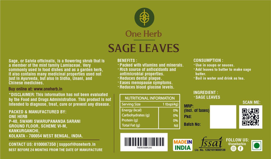 One Herb - Sage LeavesHerbal MedicineOne Herb - Sage Leaves Benefits | Antioxidants, Digestion