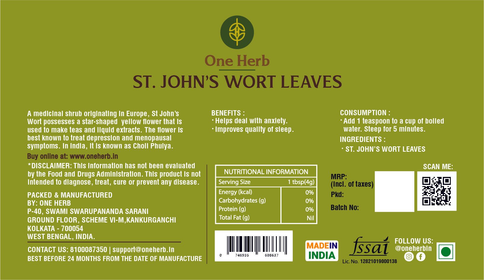 One Herb - St John’s Wort Leaves - CBD Store India