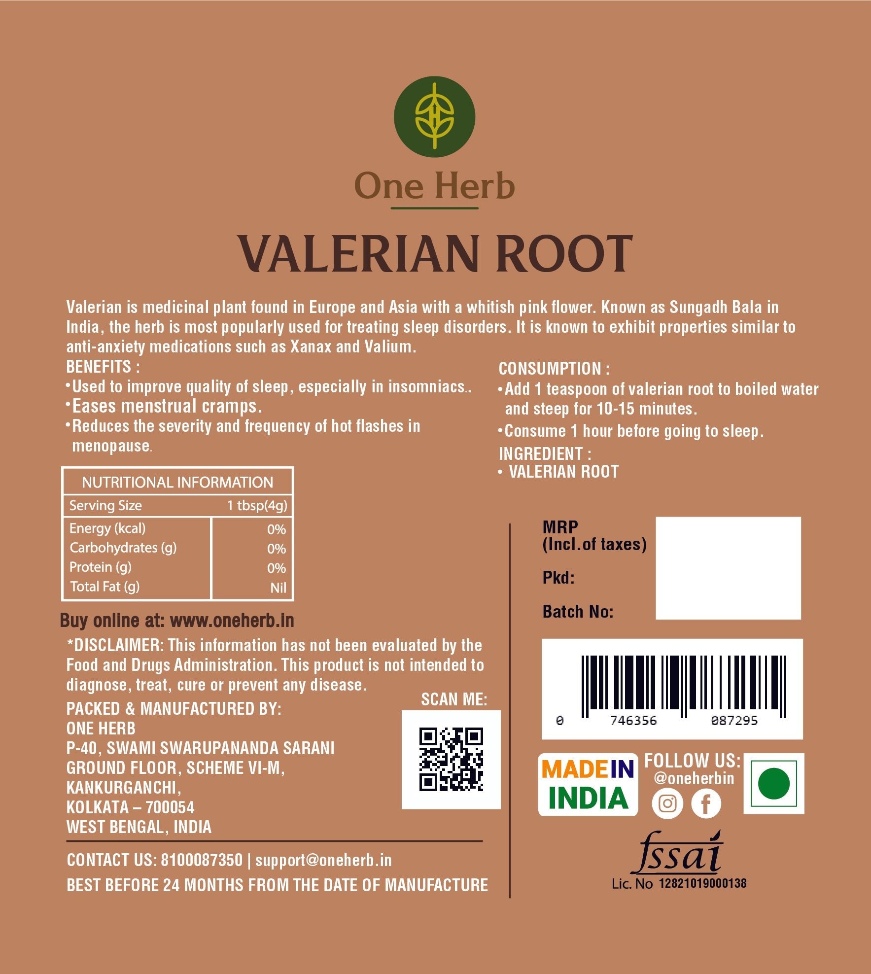 One Herb - Valerian Root - CBD Store India