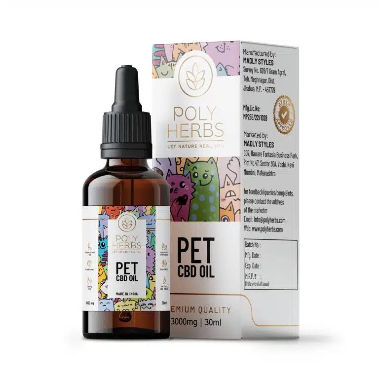 PolyHerbs - CBD Oil for Pets 3000mg | for Anxiety, Pain, Seizures, Tumor & More - CBD Store India