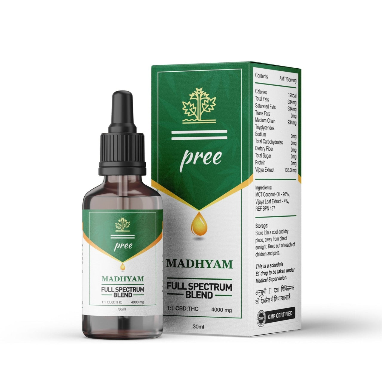 Pree Madhyam - 1:1 CBD:THC 4000 mg (Full Spectrum Blend) - CBD Store India