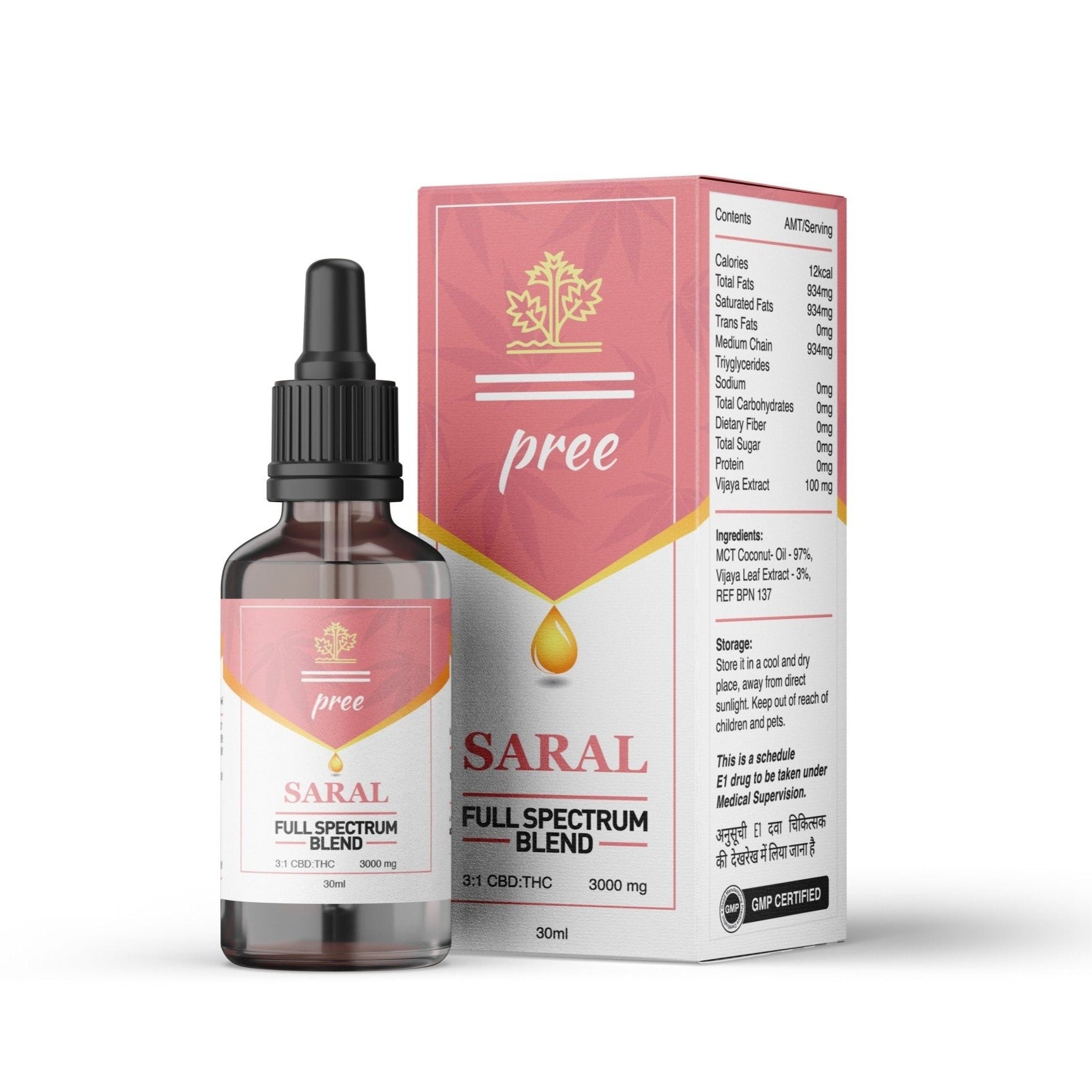 Pree Saral - 3:1 CBD:THC Oil 3000 mg (Full Spectrum Blend) - CBD Store India