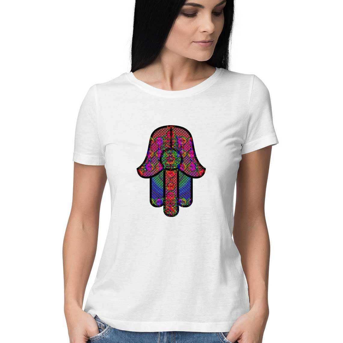 Psychedelic Hamsa Hand that slays all Evil Women's T-Shirt.