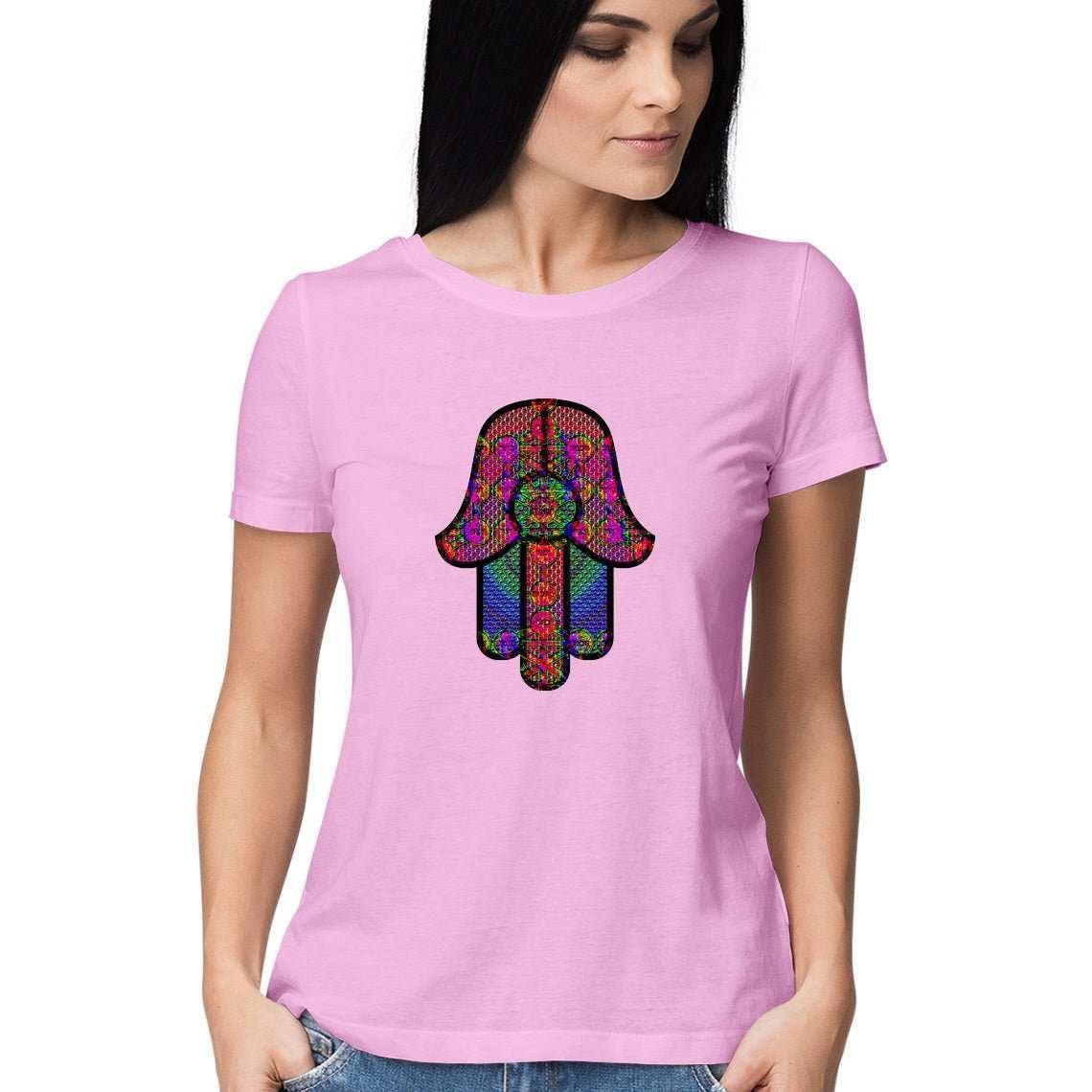 Psychedelic Hamsa Hand that slays all Evil Women's T-Shirt.