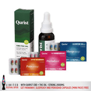 Qurist Total Wellness Bundle - Free Painaway, Sleepeasy and Periodaid capsules (mini pack) With Qurist CBD + THC Oil - Strong 2000mg - CBD Store India