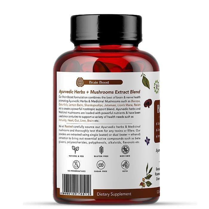 Rooted Actives Brain Boost supplement for Focus, Memory, Brain wellness | 60 Veg Caps of 500 mg each..