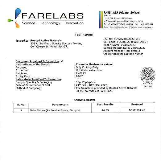 Rooted Actives Tremella Mushroom Extract  (60 Veg caps, 500 mg) | Beauty, Skin Glow, Collagen booster, Hyalyronic acid, Hydration.