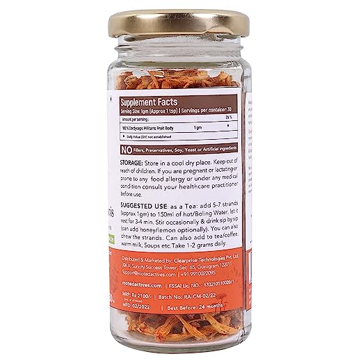 Rooted Cordyceps Dry Body, 25 gm | Dietary supplement to strengthen Immune System, nutritional supplement, multivitamins, vitamin for men, women and adults, health supplements - CBD Store India