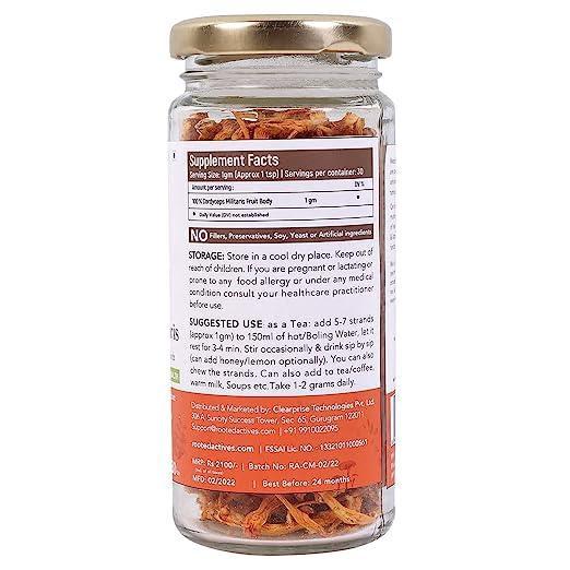 Rooted Actives Cordyceps (Dry Body) | Energy, Stamina, Supports Testosterone, Virility, Lung health | 25g, Organic.