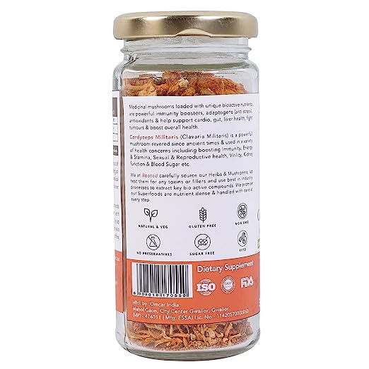 Rooted Cordyceps Dry Body, 25 gm | Dietary supplement to strengthen Immune System, nutritional supplement, multivitamins, vitamin for men, women and adults, health supplements - CBD Store India