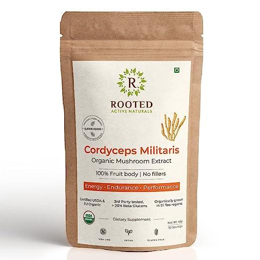 Rooted Actives Cordyceps Mushroom Extract powder (45 g) | Energy, Stamina & Endurance, Supports Testosterone, Virility, Lung health.mushroom powderCordyceps Mushroom Extract Powder | Energy, Stamina & Endurance