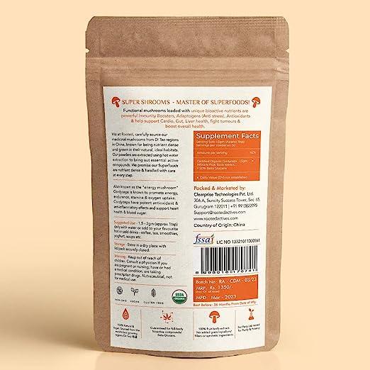 Rooted Actives Cordyceps Mushroom Extract powder (45 g) | Energy, Stamina & Endurance, Supports Testosterone, Virility, Lung health.mushroom powderCordyceps Mushroom Extract Powder | Energy, Stamina & Endurance