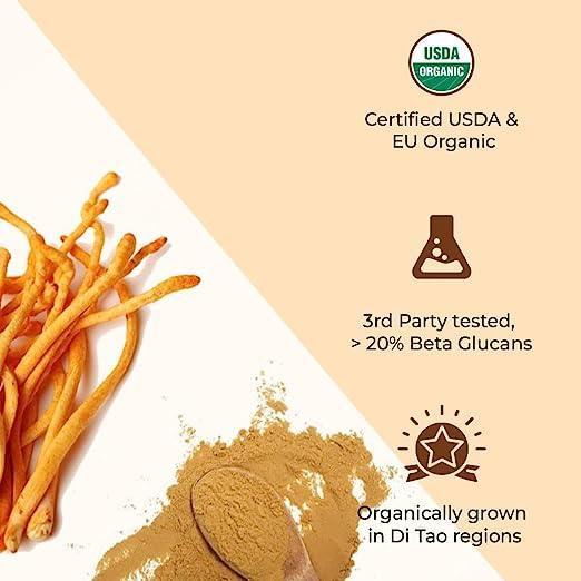Rooted Actives Cordyceps Mushroom Extract powder (45 g) | Energy, Stamina & Endurance, Supports Testosterone, Virility, Lung health..