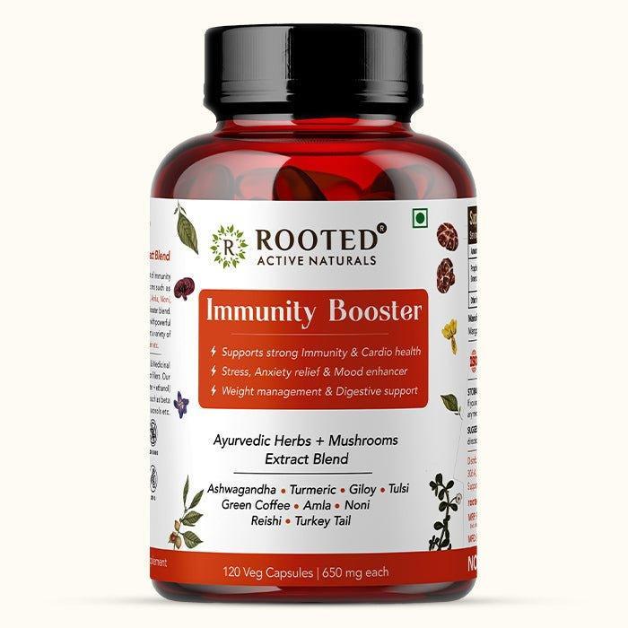 Rooted Actives Immunity Booster Blend for Immune support, Cardio & Digestive health | 120 Veg Caps of 650 mg each | Super Herbs Extract Powder.