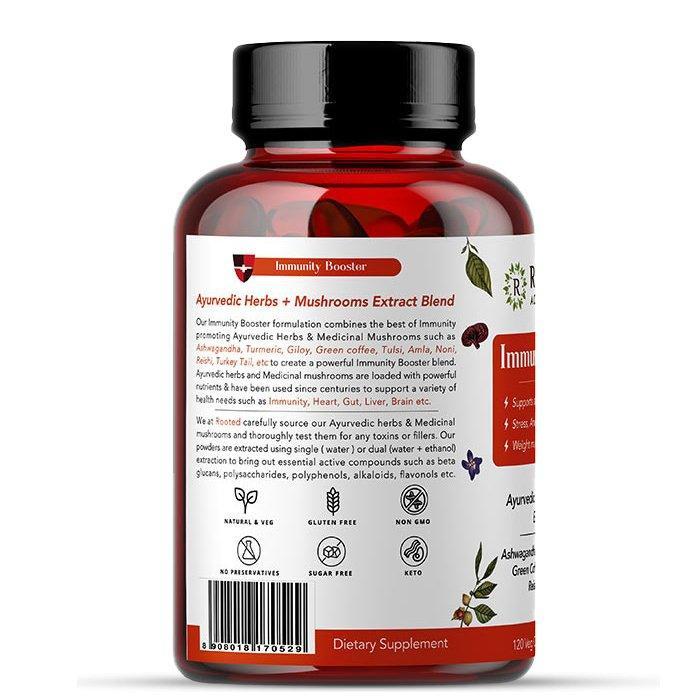 Rooted Actives Immunity Booster Blend for Immune support, Cardio & Digestive health | 120 Veg Caps of 650 mg each | Super Herbs Extract Powder.