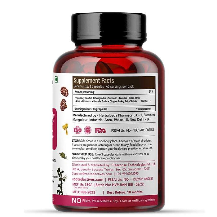 Rooted Inner Beauty Supplement for Collagen, Gut, Radiant Hair & Skin health | Mushrooms + Herbs Extract Blend | 120 Veg Caps of 650 mg eachMedicinal Mushrooms & Ayurvedic Herbs BlendInner Beauty | Medicinal Mushrooms & Ayurvedic Herbs Blend | CBD Store